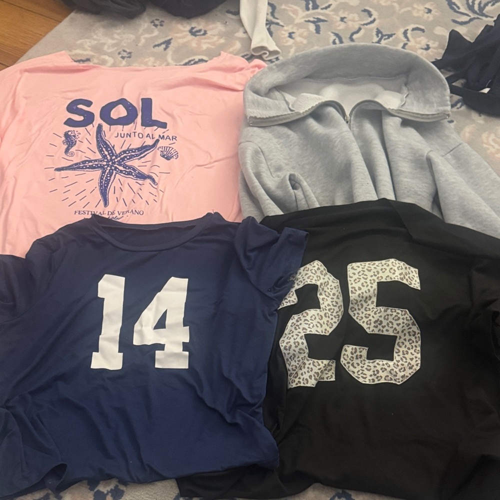 SHEIN Pink Graphic Tee and Navy Number Tee Set